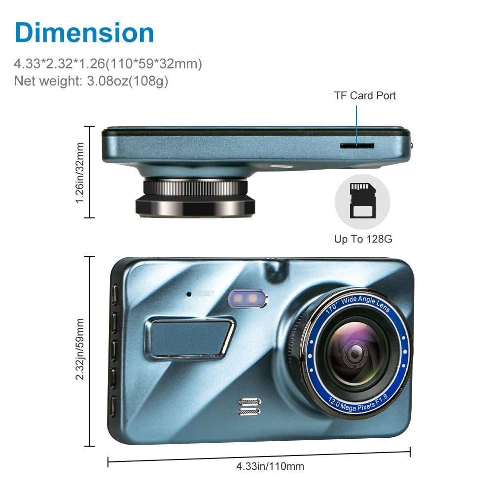 Touch Screen Dash Cam 4" 1080P