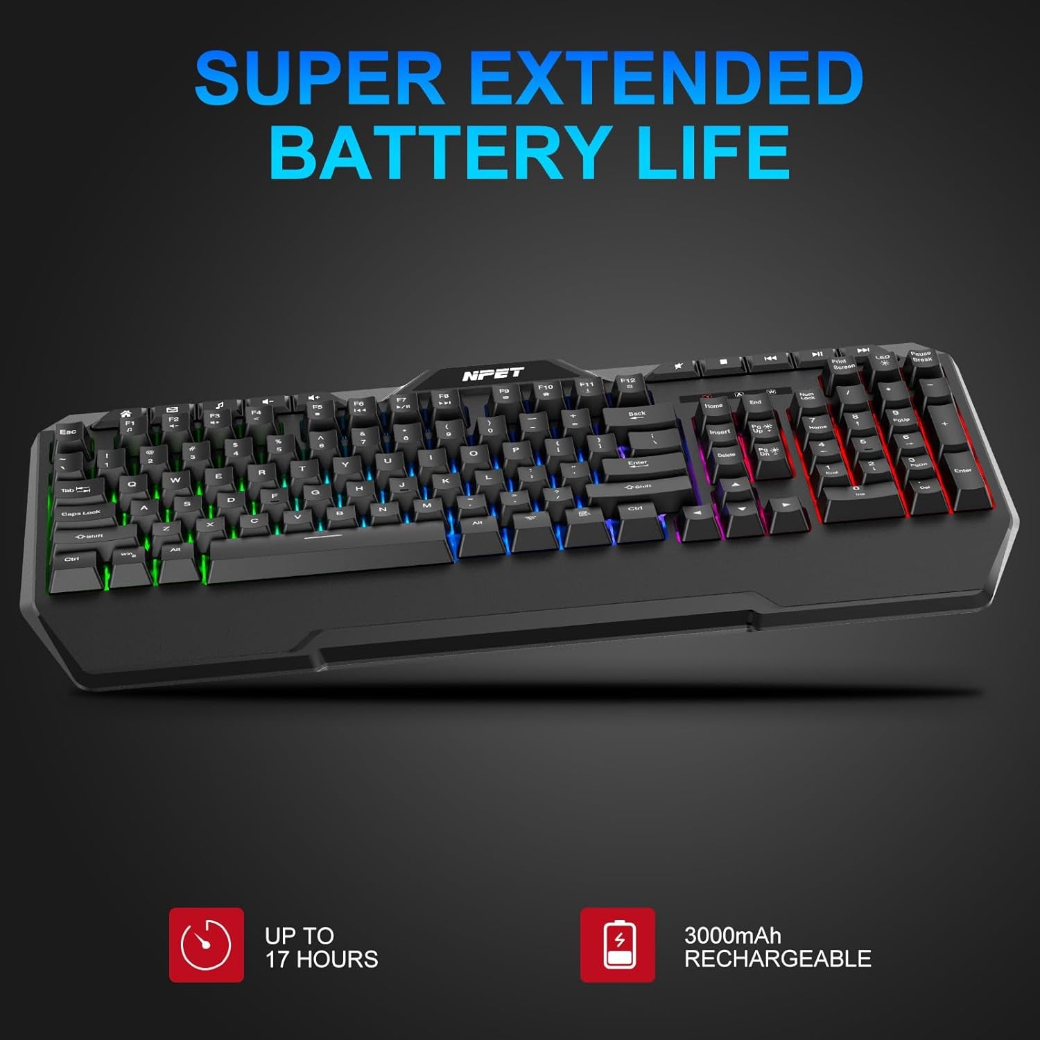 KM98 Triple Mode RGB Backlit Gaming Keyboard and Mouse Combo, 98 Key Quiet Mechanical Feel Keyboard, 7200 DPI Ergonomic Mouse, Spill-Resistant, for PC, Black (K32)