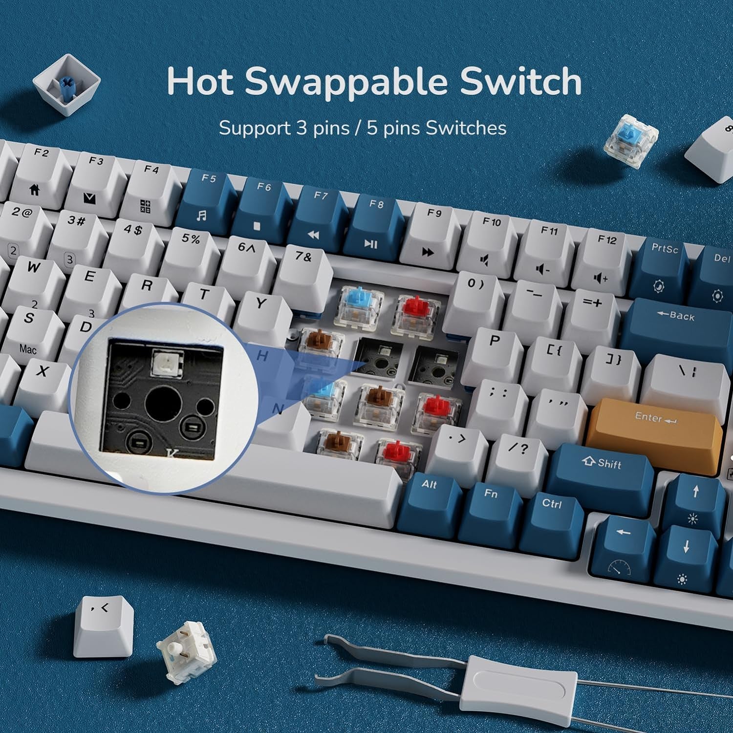 RK98 Wireless Mechanical Keyboard, Tri-Mode 2.4G/BT5.1/USB-C Hot Swappable Full Size Keyboard, RGB Backlit Gaming Keyboard, Massive Battery Software Support, Brown Switch