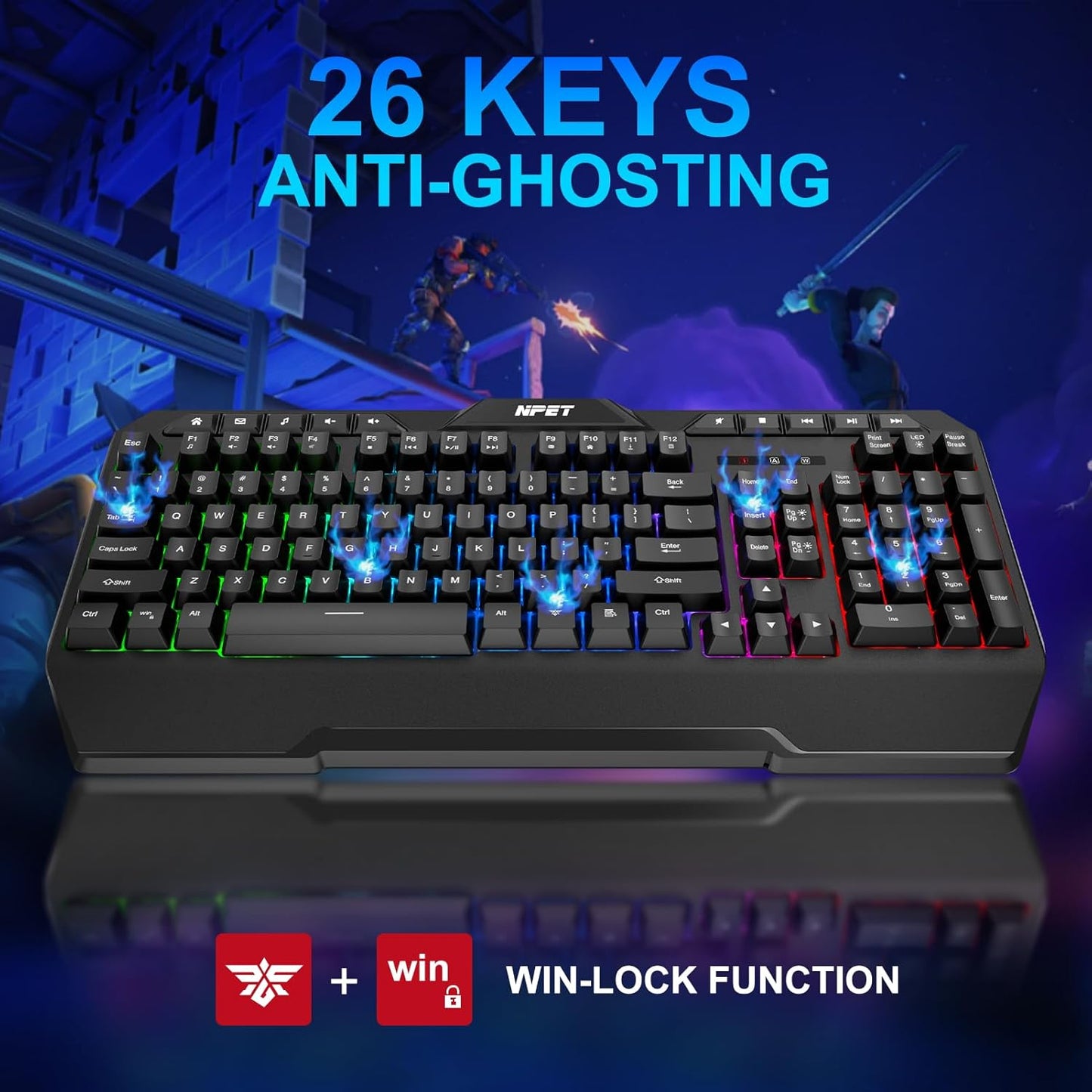 KM98 Triple Mode RGB Backlit Gaming Keyboard and Mouse Combo, 98 Key Quiet Mechanical Feel Keyboard, 7200 DPI Ergonomic Mouse, Spill-Resistant, for PC, Black (K32)