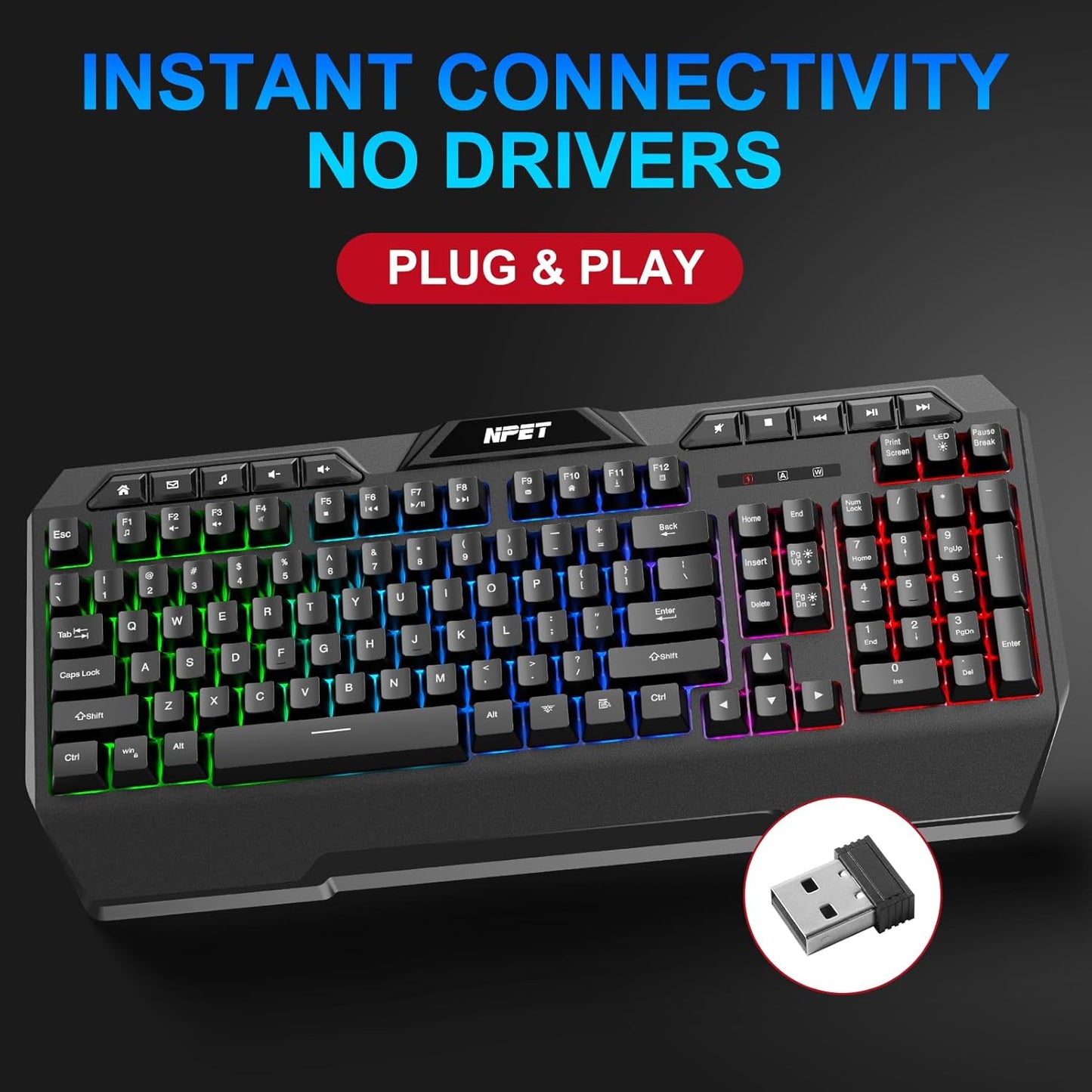 KM98 Triple Mode RGB Backlit Gaming Keyboard and Mouse Combo, 98 Key Quiet Mechanical Feel Keyboard, 7200 DPI Ergonomic Mouse, Spill-Resistant, for PC, Black (K32)