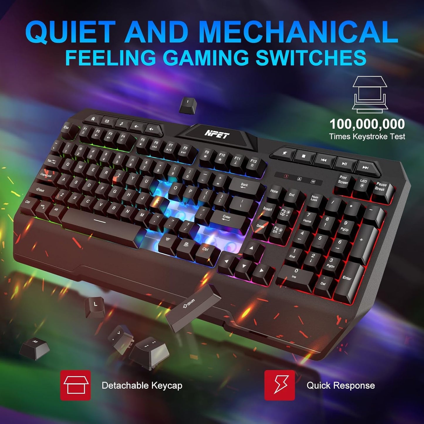 KM98 Triple Mode RGB Backlit Gaming Keyboard and Mouse Combo, 98 Key Quiet Mechanical Feel Keyboard, 7200 DPI Ergonomic Mouse, Spill-Resistant, for PC, Black (K32)
