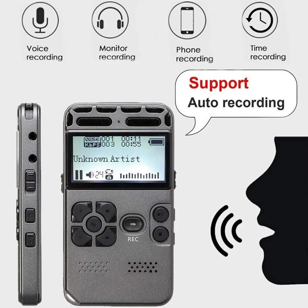 64GB Rechargeable Sound Voice Recorder MP3 Player