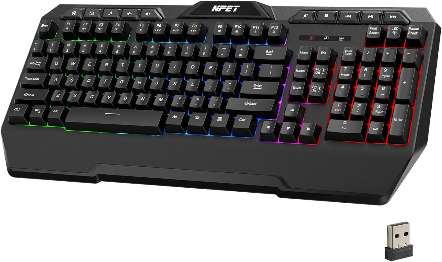 KM98 Triple Mode RGB Backlit Gaming Keyboard and Mouse Combo, 98 Key Quiet Mechanical Feel Keyboard, 7200 DPI Ergonomic Mouse, Spill-Resistant, for PC, Black (K32)