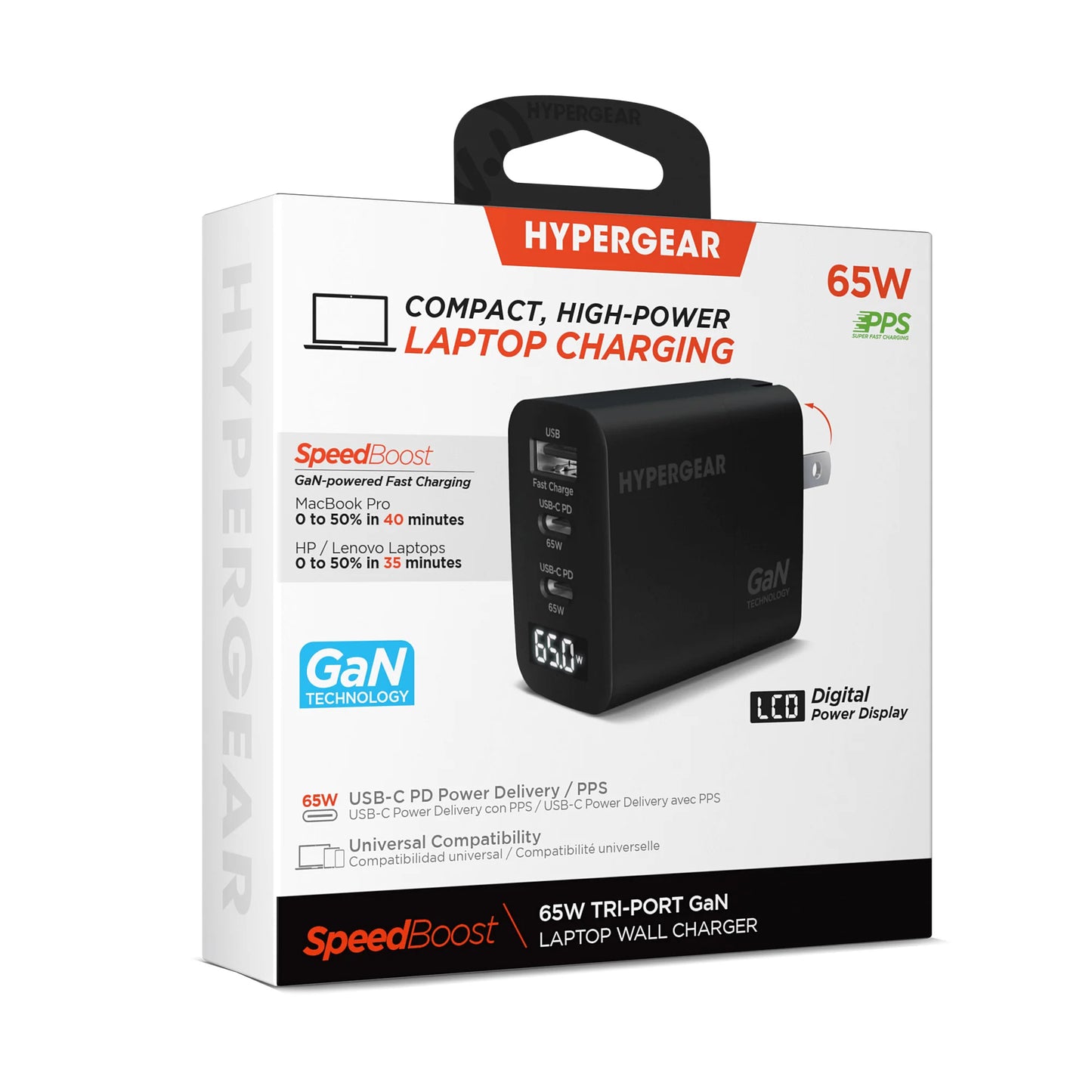 Hypergear Speedboost 65W Laptop Charger with PPS and Digital Display